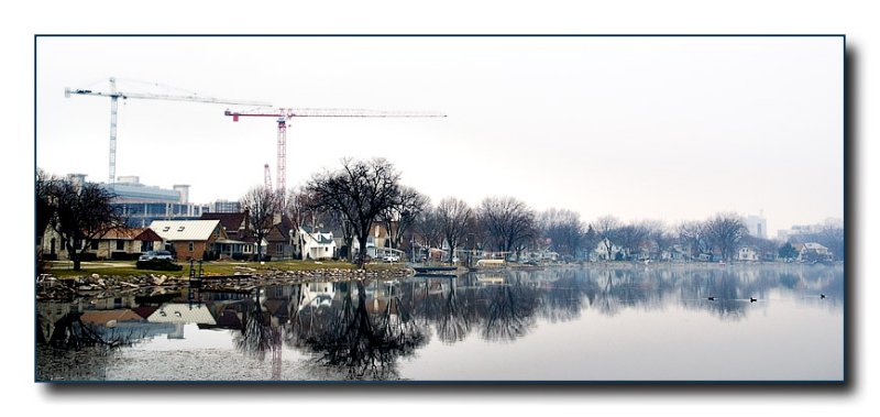 2 cranes, 3 ducks