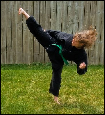 me, doing a Karate kick