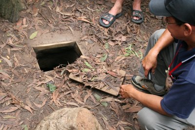entrance to Cu Chi tunnels, an incredible network of tiny underground passages dug by the Viet Cong to combat the US