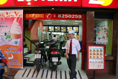 drive motorbike into fast food restaurant