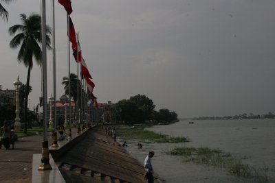 Sisowath Quay runs along the west bank of the Tonle Sap River