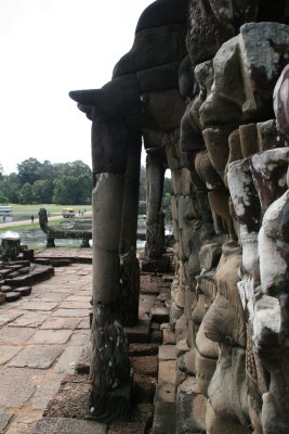 Terrace of the Elephants is part of the walled city of Angkor Thom, a ruined temple complex in Cambodia