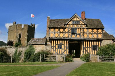 The 17th century timber-framed gatehouse at Stokesay Castle.