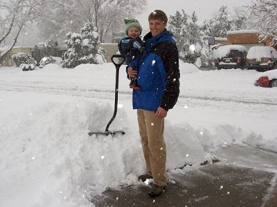 Simon likes shoveling snow