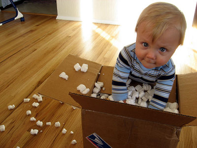 Opening package from Aunt Kathy