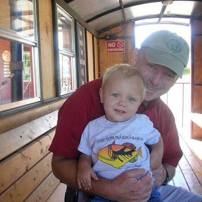 Simon and Papa on the train