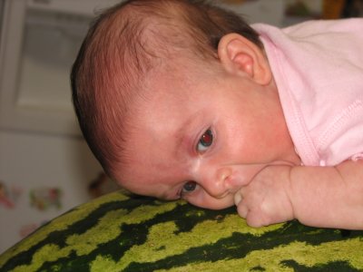 Erin thinks watermelon is yummy!