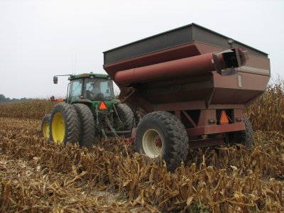tractor and corn hauler