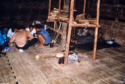 Inside the hut in Long Rapung; having dinner together
