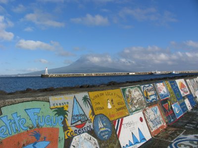 Pico through the ever present clouds as seen from the port of Horta