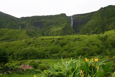 Multiple waterfalls on the island of Flores, Azores