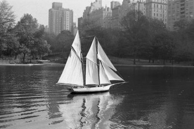 Model sailboat on the pond in Central Park, New York City 1968
