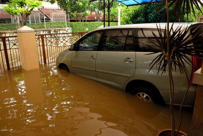Our car taken near the peak of the flood