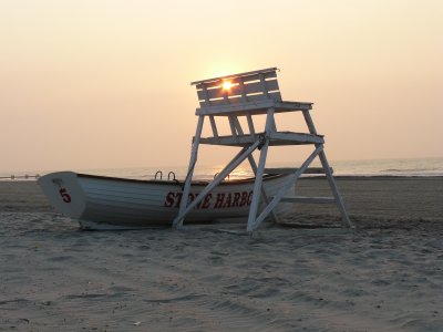 Lifeguard Chair/Rowboat at Sunrise