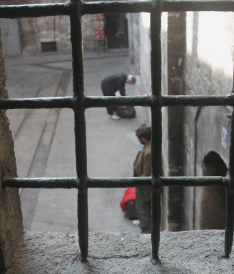Workers outside a Mosque