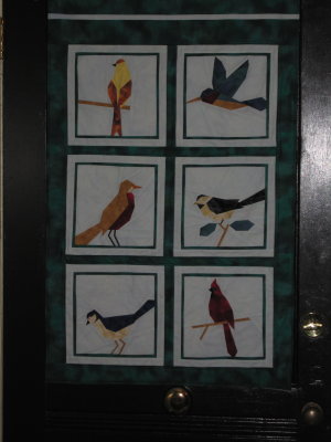 Birds window-hanging, made to fit in our front door