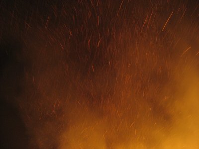 the ashes were flying just to our right,