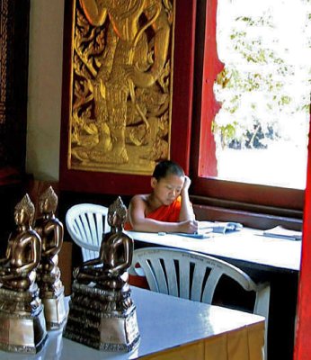 Novice monk at study