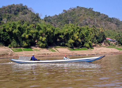 Two men in a boat on the Mekong