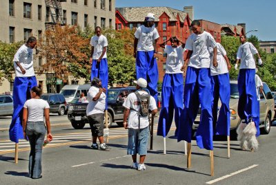 Kids on stilts