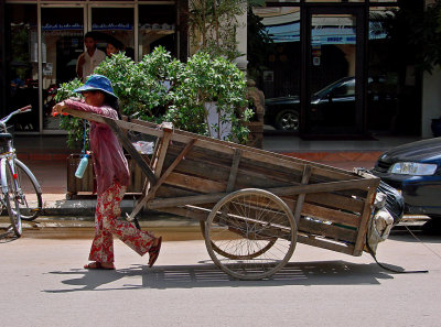 Woman pulling a cart