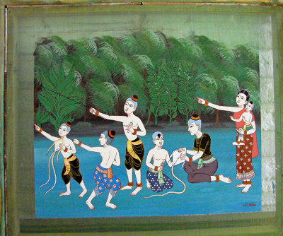 Screen painting of kite flying