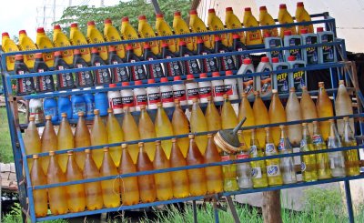 Stand of bottles