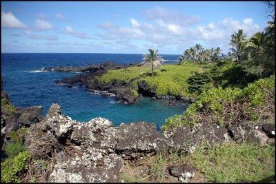 Black sand beach bay