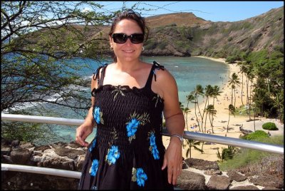 Susan with Hanauma Bay in background