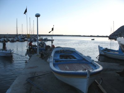 Boat at dusk, Plomaria harbor, Lesvos