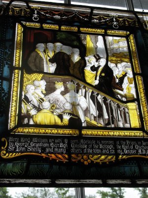 Stained glass window at Anna Cleves House, Lewes, Sussex