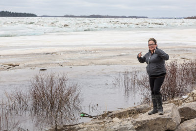 Breakup of the Moose River 2013 May 2nd - Jessica Edwards on the rocks