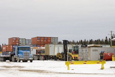 Containers stacked north of Moosonee station