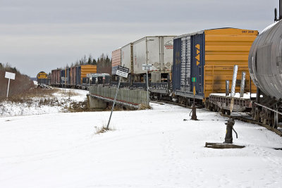 Freight section of mixed train south of Moosonee station