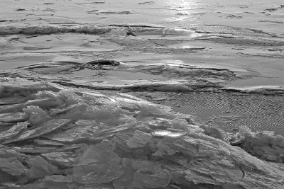 Ice and water along shoreline