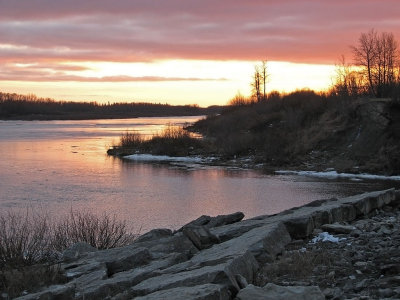 Looking up river from mouth of Store Creek at sunset