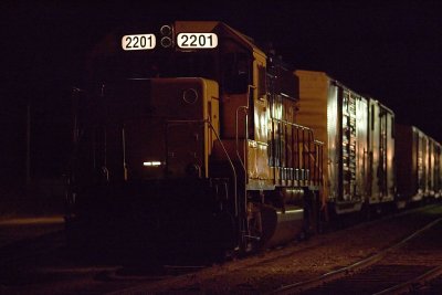 GP40-2 2201 waits at Moosonee to take an extra freight train south