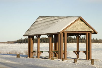 Not much snow so far this year; shelter in Moosonee above boat docks