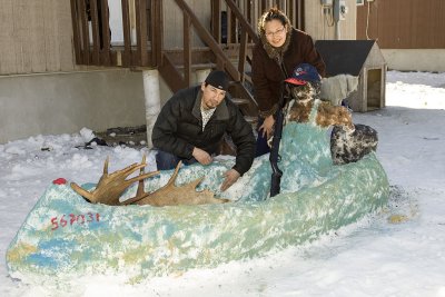 Wayne and Sandra with their snow sculpture