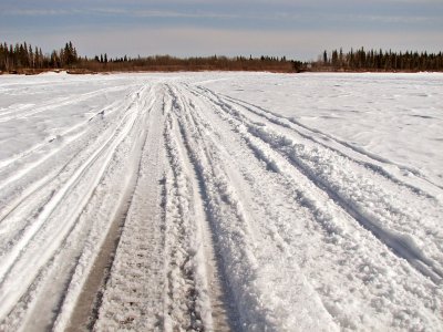 View from back of skidoo taxi