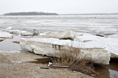 Ice on concrete support for public dock in Moosonee April 30th, 2007.