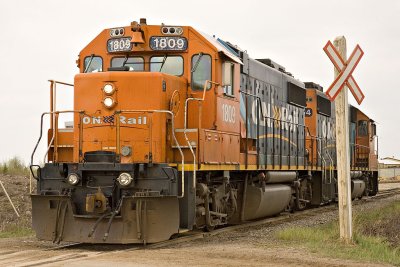 Locomotives starting to cross Bay Road