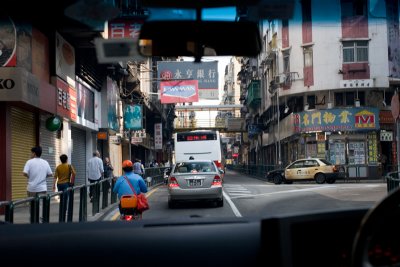 Car's eye view of old Macau