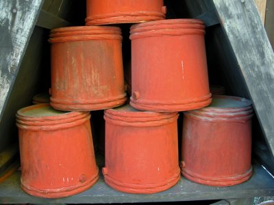 Wooden buckets at the seki