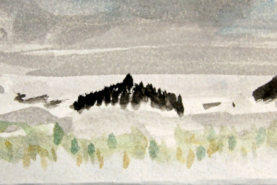 Water colour of Borobudur from Amanjiwo