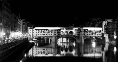 Ponte Vecchio Bridge at Night in b/w
