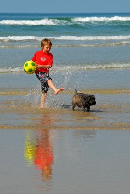 Boy with Dog at Perranporth