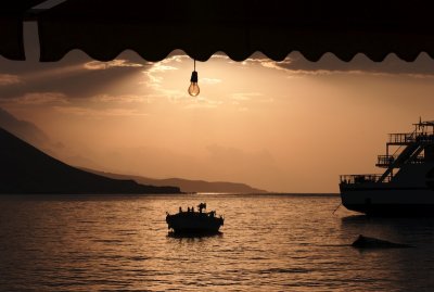 Third Place: Artificial Light and Dawn over Sfakia by Jono