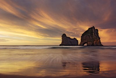 Wharariki Beach sunset, Golden Bay, New Zealand