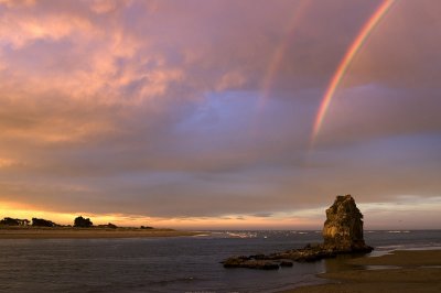Shag Rock Sunset Rainbow, Christchurch, New Zealand